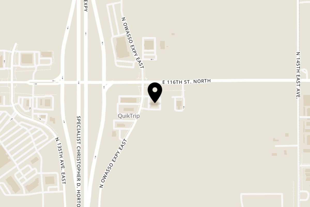 Map showing the location of Apple Barrel Cafe Owasso on 14002 E 116th St N in Owasso